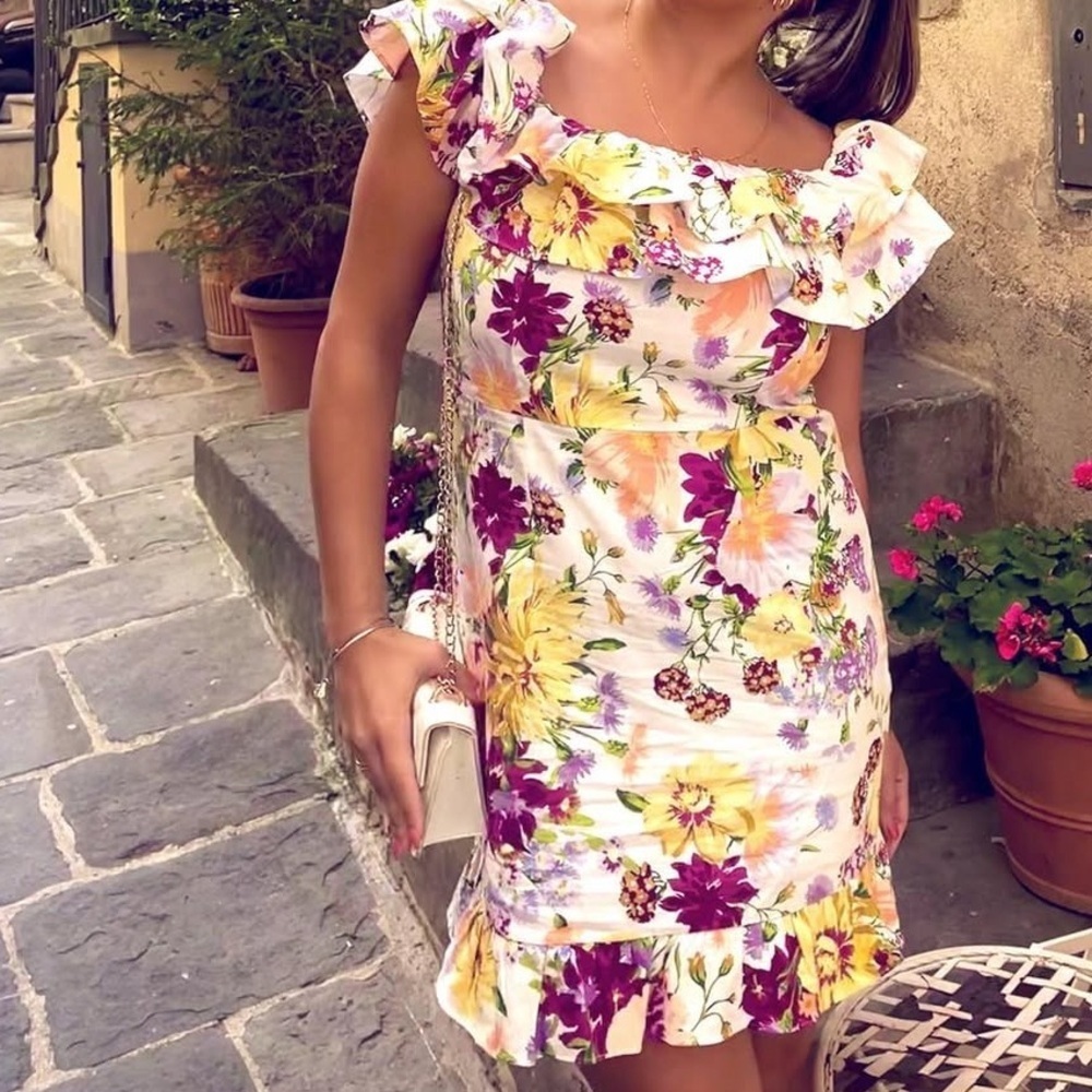 H&M Floral Ruffle Off-Shoulder Dress